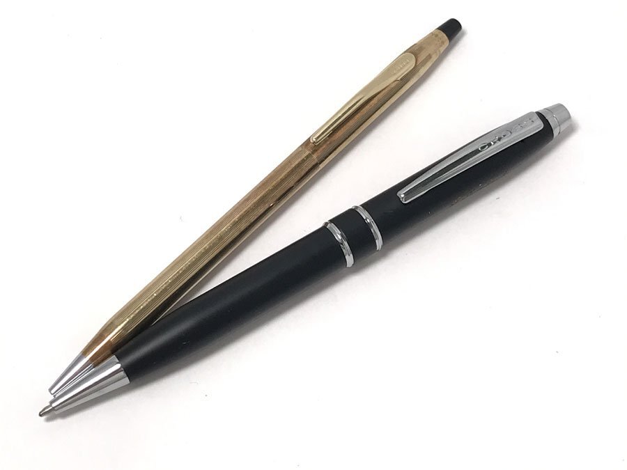 ◆おまとめ2本！ CROSS ボールペン ツイスト式 芯なし 1/20 10KT ROLLED GOLD MADE IN IRELAND?ブラック 39120 ネーム入り クロス 文房具