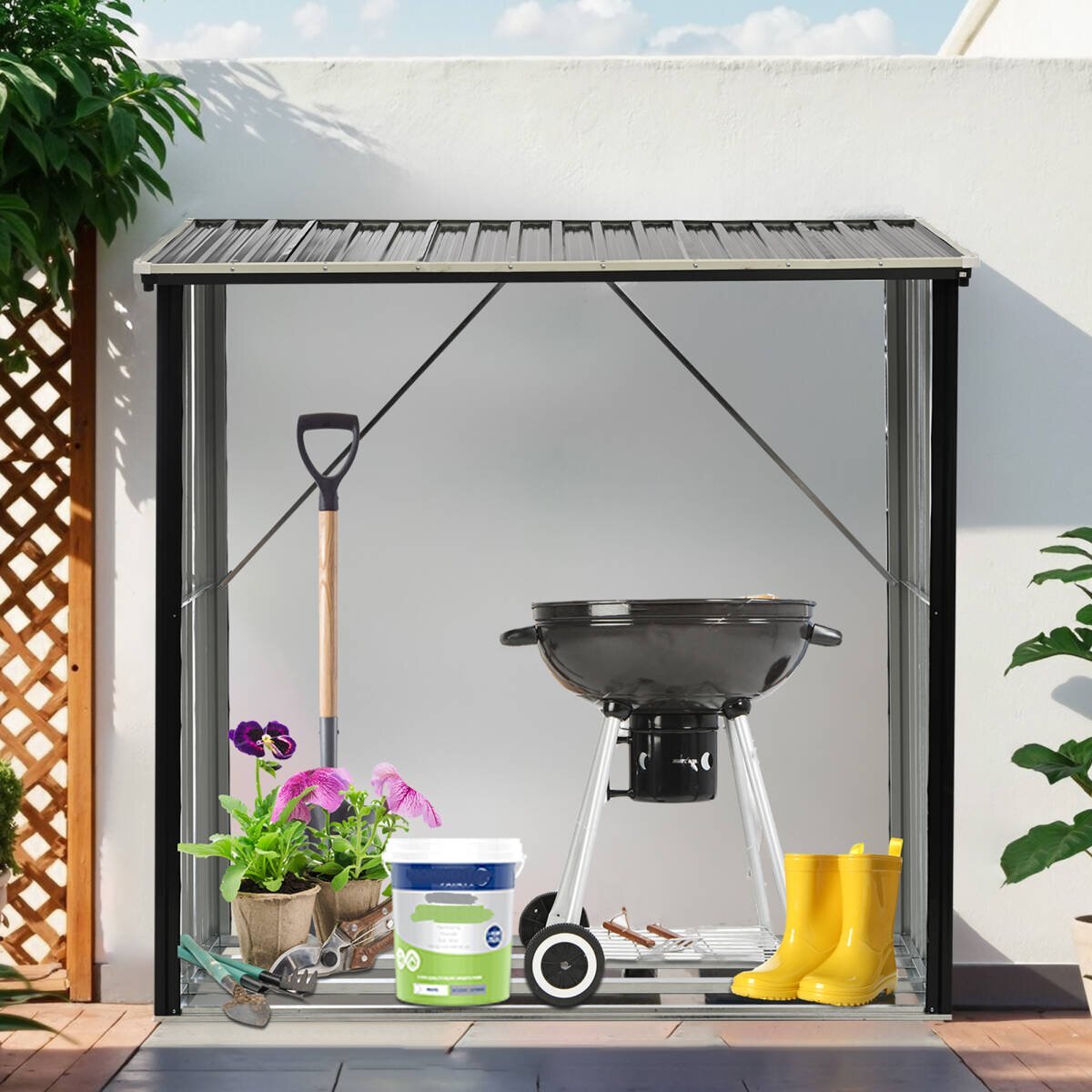 薪小屋 L192×W89×H190cm 屋外 屋根付き 薪ラック 耐荷重300KG 薪棚 薪ストッカー 薪置き棚 薪ストーブグッズ 薪 ラック 大型【ブラック】