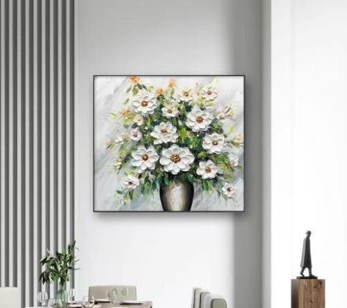 花开牡丹纯手绘油画轻奢抽象入户玄关装饰画酒店大幅客厅挂画走廊