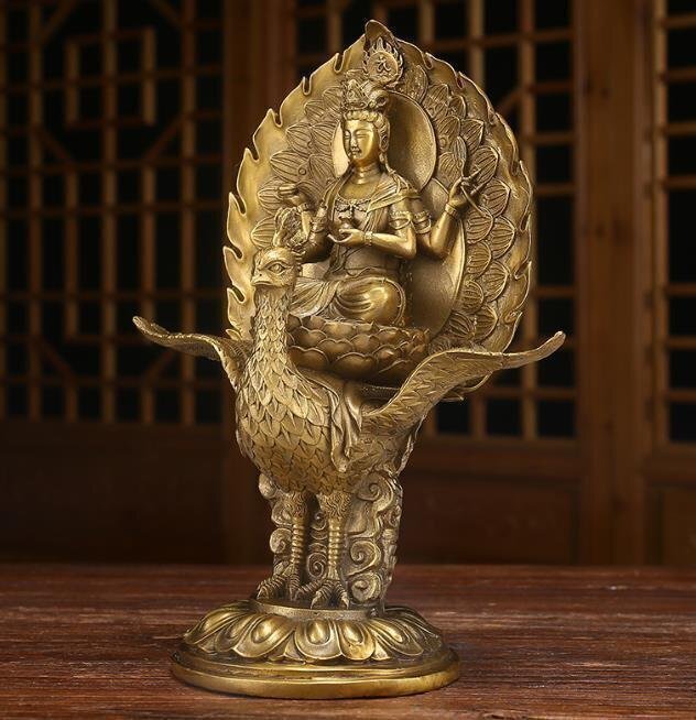 純銅 手作り 工蕓品 置物を置く収蔵品 仏像 仏教 孔雀明王座像