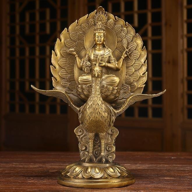 純銅 手作り 工蕓品 置物を置く収蔵品 仏像 仏教 孔雀明王座像