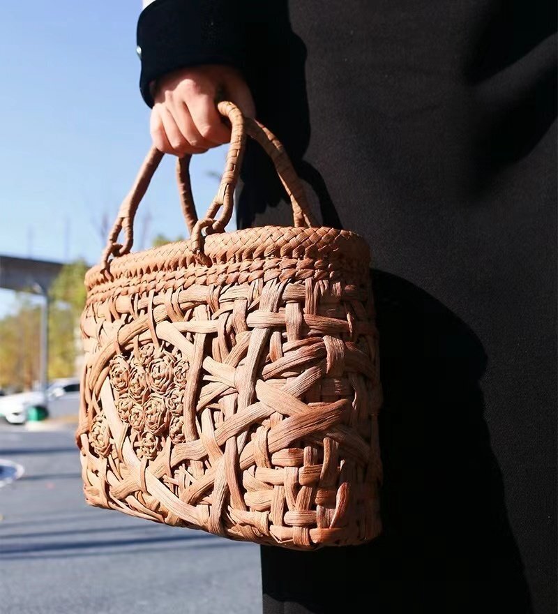 限定★高品質(zhì)★★極上品★ 極美品★職人の手作り手編み山葡萄籠バッグ バスケット籐かご 限定★山葡萄 高級(jí)かごバッグ