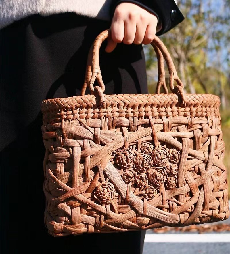 限定★高品質(zhì)★★極上品★ 極美品★職人の手作り手編み山葡萄籠バッグ バスケット籐かご 限定★山葡萄 高級(jí)かごバッグ