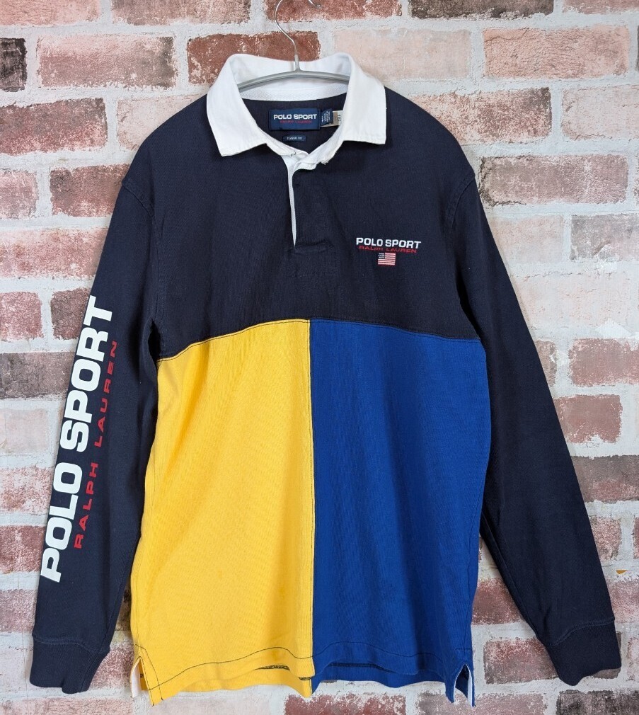 ラルフローレン POLO SPORT RALPH LAUREN ポロシャツ ラガーシャツ マルチカラー 長袖 隠しボタン M相當(dāng)
