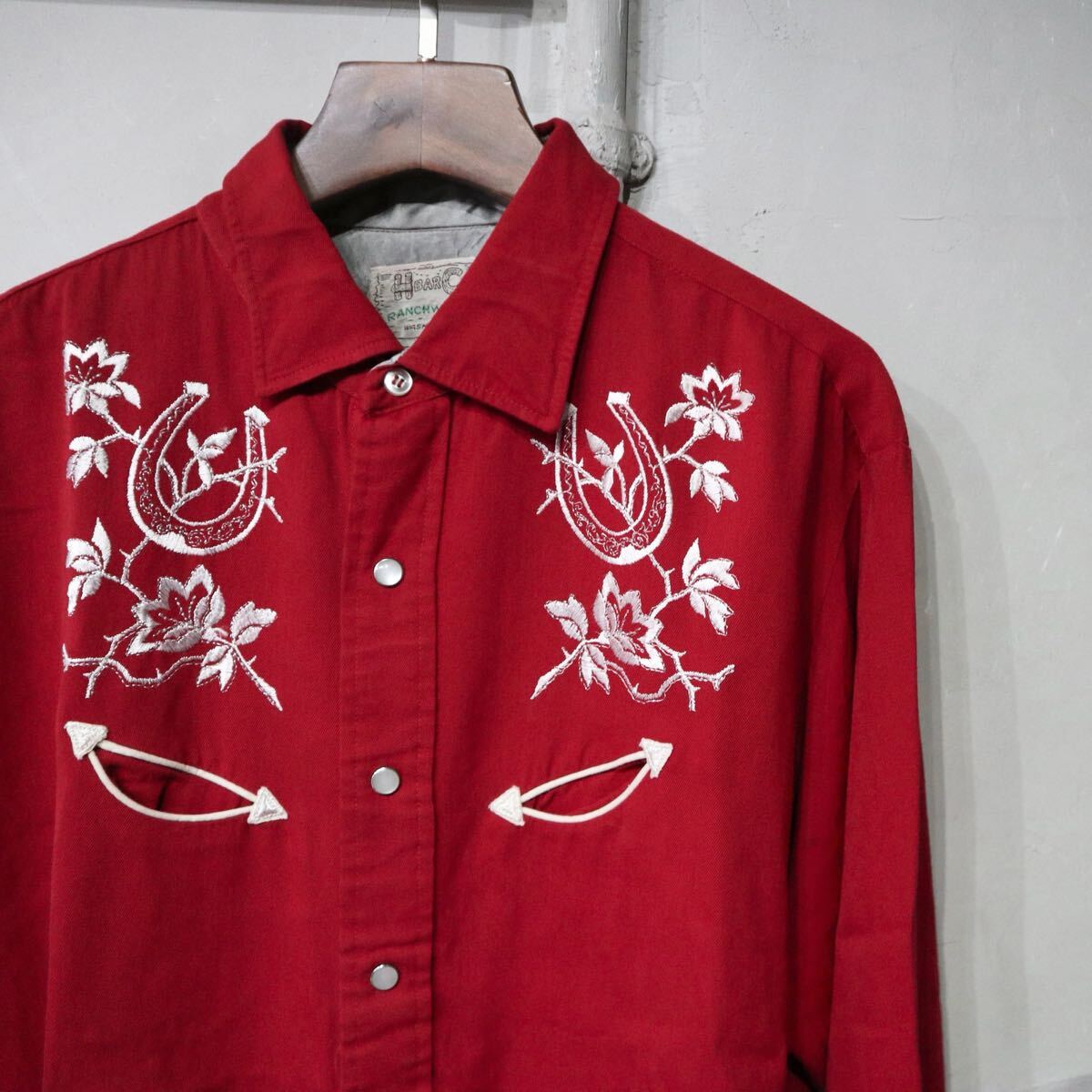 【即決】60s H BAR C RANCHWEAR エイチバーシー ウエスタン レーヨンシャツ スマイルポケット USA アメリカ 古著 ヴィンテージ ビンテージ 