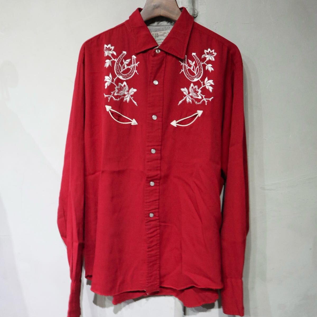 【即決】60s H BAR C RANCHWEAR エイチバーシー ウエスタン レーヨンシャツ スマイルポケット USA アメリカ 古著 ヴィンテージ ビンテージ 