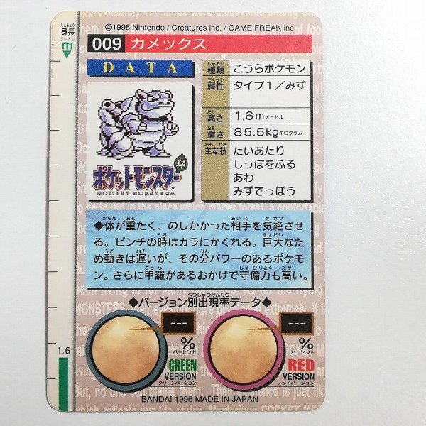 sB387s [當(dāng)時物] ポケットモンスター カードダス 第1弾 No.009 カメックス 赤背景 プリズム