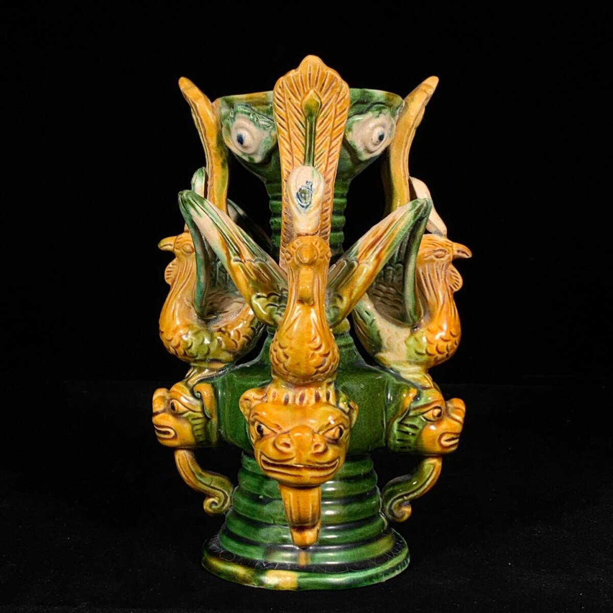 【蔵友館蔵品・唐・古陶瓷品・三彩・四龍四鳳尊・陶藝】・古董品・中国古玩・時代物・希少珍品・中国時代美術 唐
