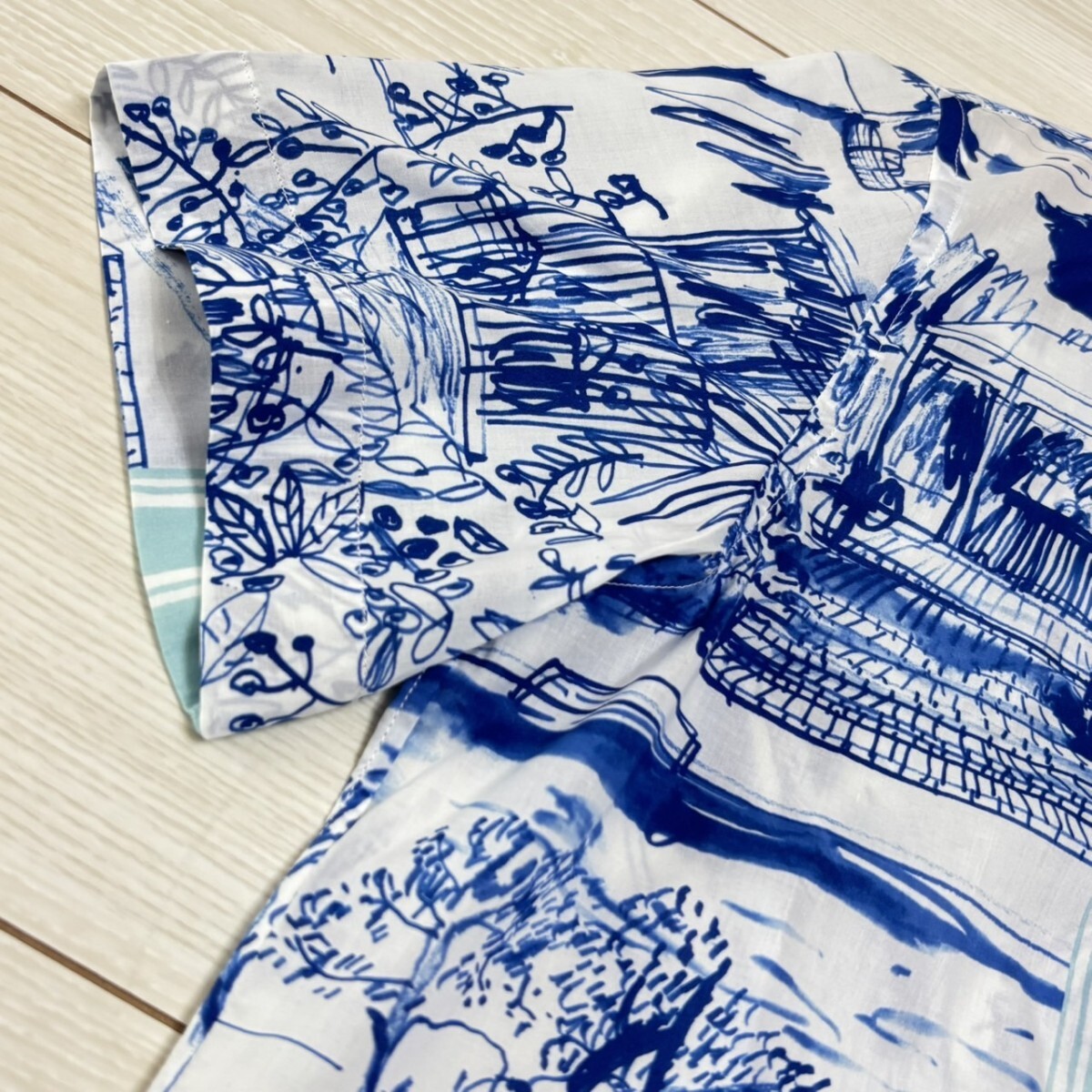 新品タグ付/Mサイズ●Paul Smith COLLECTION ポールスミス コレクション パームビーチプリント 半袖シャツ 切替 アロハシャツ クリアブルー