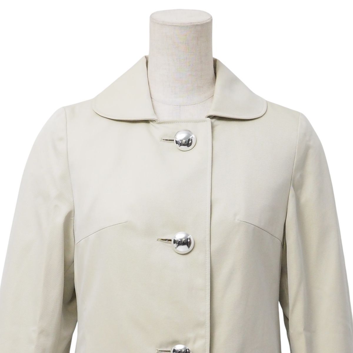 GR6914☆アクアスキュータム Aquascutum Aqua5 ステンカラーコート Aラインコート コットン 丸ボタン ライトベージュ系 サイズ4