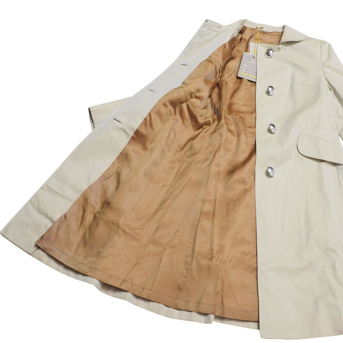 GR6914☆アクアスキュータム Aquascutum Aqua5 ステンカラーコート Aラインコート コットン 丸ボタン ライトベージュ系 サイズ4