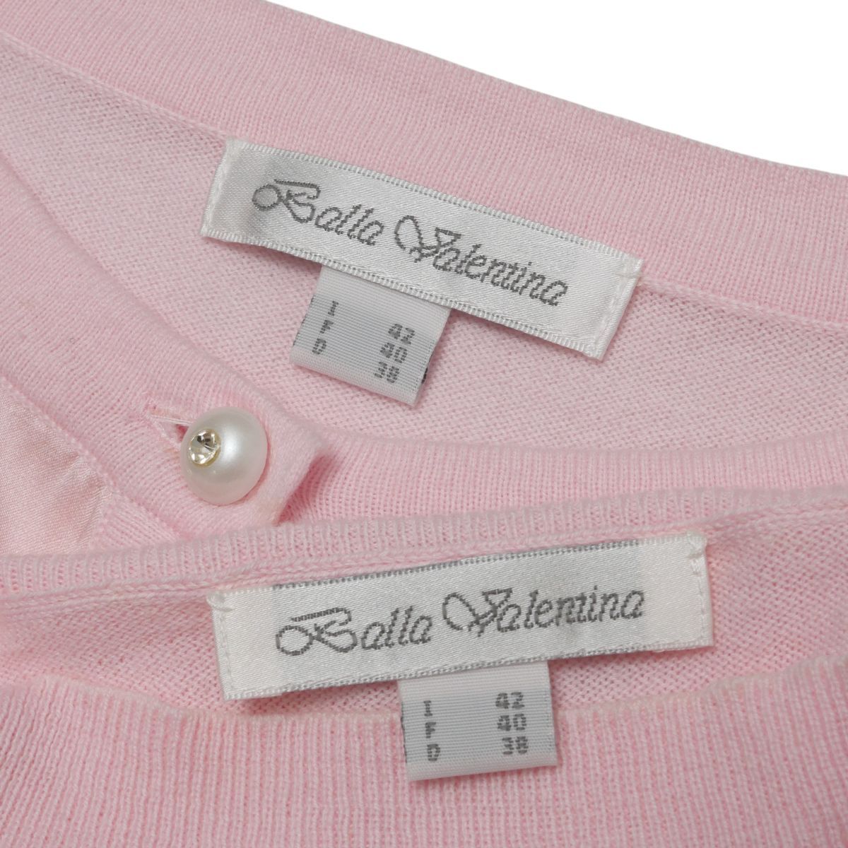 MH7386☆Balla Salemina カシミヤ×シルク 総柄 アンサンブル ツインニット 長袖カーディガン＋半袖ニットトップス ピンク系 I42