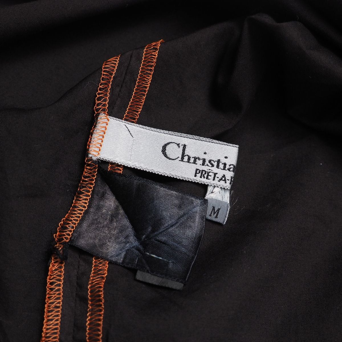 GR6892☆クリスチャンディオール Christian Dior PRET-A-PORTER 半袖シャツ ブラウス ステッチ 配色 ブラック×オレンジ Mサイズ