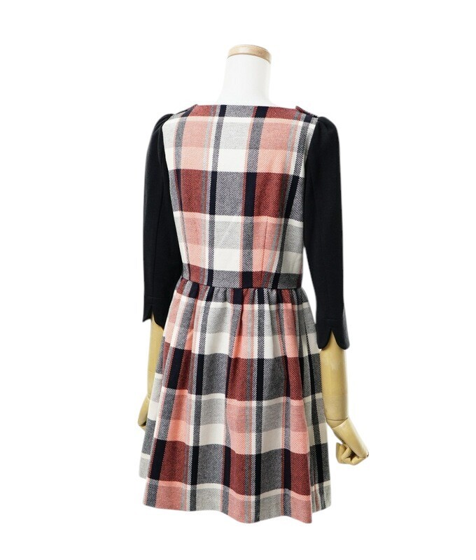 GM5425▼バーバリーブルーレーベル BURBERRY BLUE LABEL チェック ワンピース スリーブ切替 サイズ36 ピンク×ネイビー×ホワイー粵?