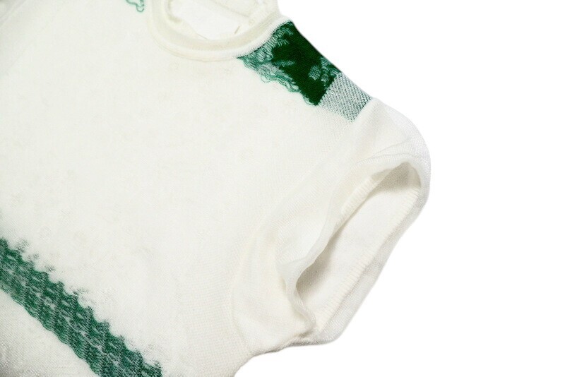 GM3365▼マメクロゴウチ Mame Kurogouchi《2020SS》Cocoon Layered Knit Tops 半袖 ニット セーター サイズ1 ホワイト×グリーン