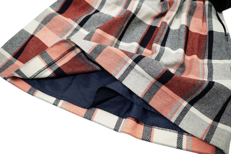 GM5425▼バーバリーブルーレーベル BURBERRY BLUE LABEL チェック ワンピース スリーブ切替 サイズ36 ピンク×ネイビー×ホワイー粵?