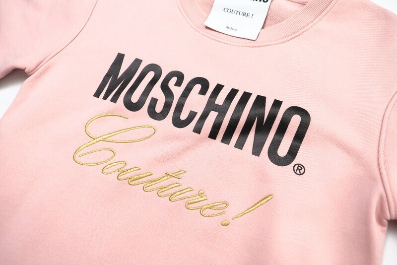 GM3670▼モスキーノ MOSCHINO COUTURE! ドッキング スウエット 半袖 ワンピース ロゴ コットン サイズ38 ピンク×ブラッぬ?
