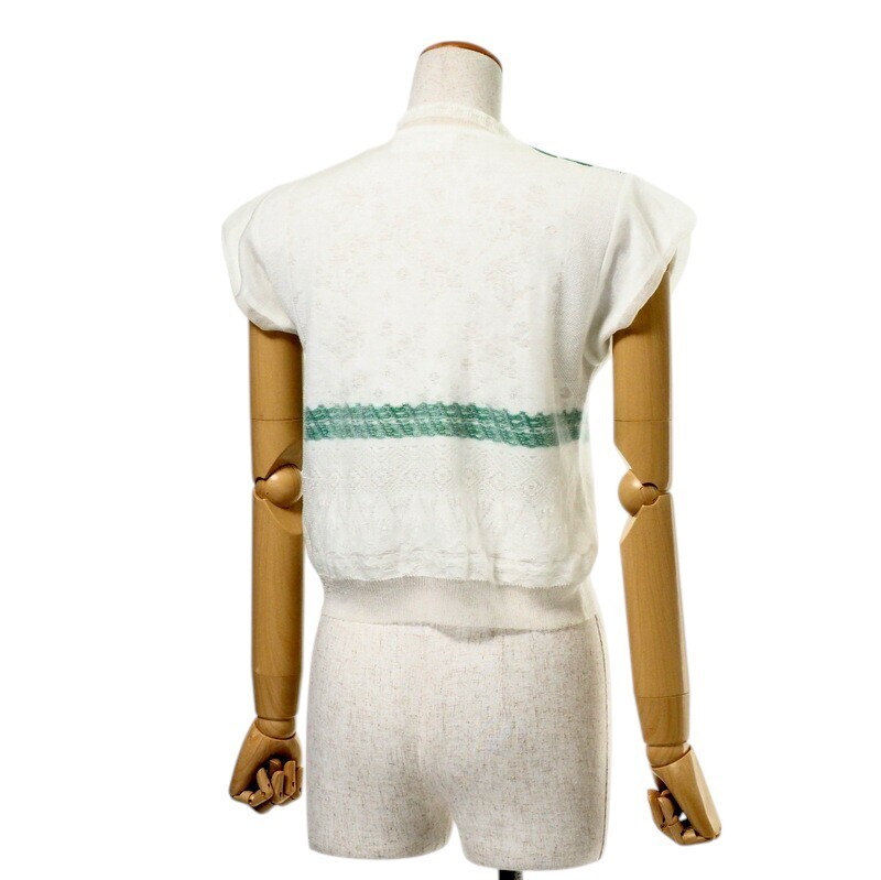 GM3365▼マメクロゴウチ Mame Kurogouchi《2020SS》Cocoon Layered Knit Tops 半袖 ニット セーター サイズ1 ホワイト×グリーン