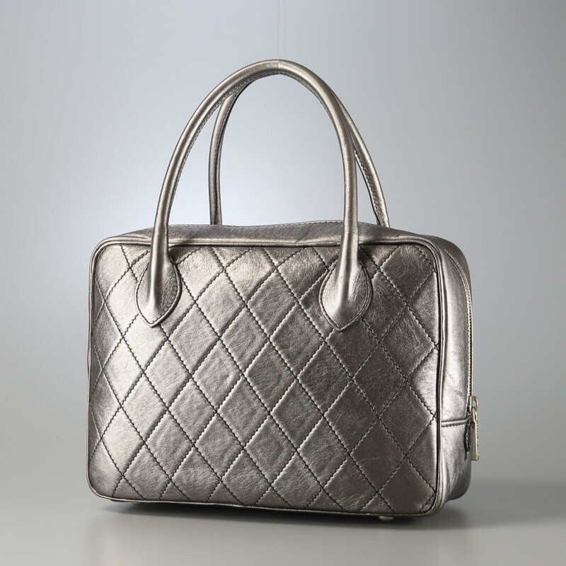 SGR5618*HANAE MORI ハナエモリ キルティングレザー ハンドバッグ ミニボストンバッグ メタリックカラー 鞄