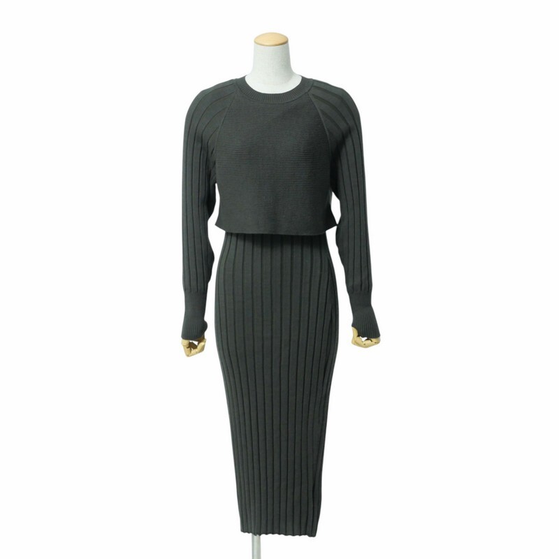 MH6925〇未使用*定価3.9萬円*オールセインツ AllSaints*TARUN DRESS*リブニットワンピース*フェイクレイヤード*サイズXS*グリーン
