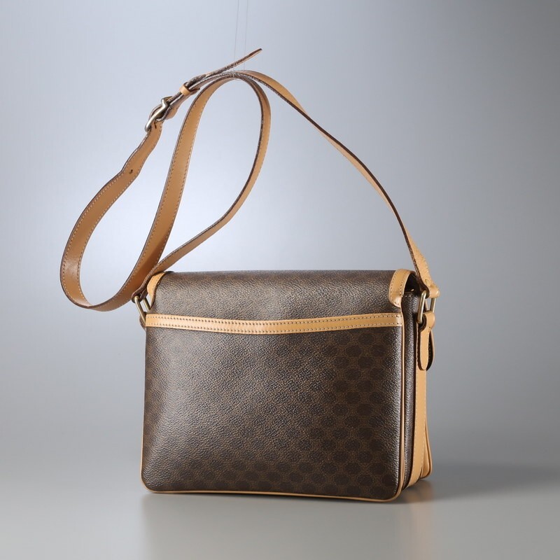 TJ0215*イタリア制 CELINE オールドセリーヌ マカダム柄 ショルダーバッグ クロスボディバッグ vintage 鞄 ブラウン