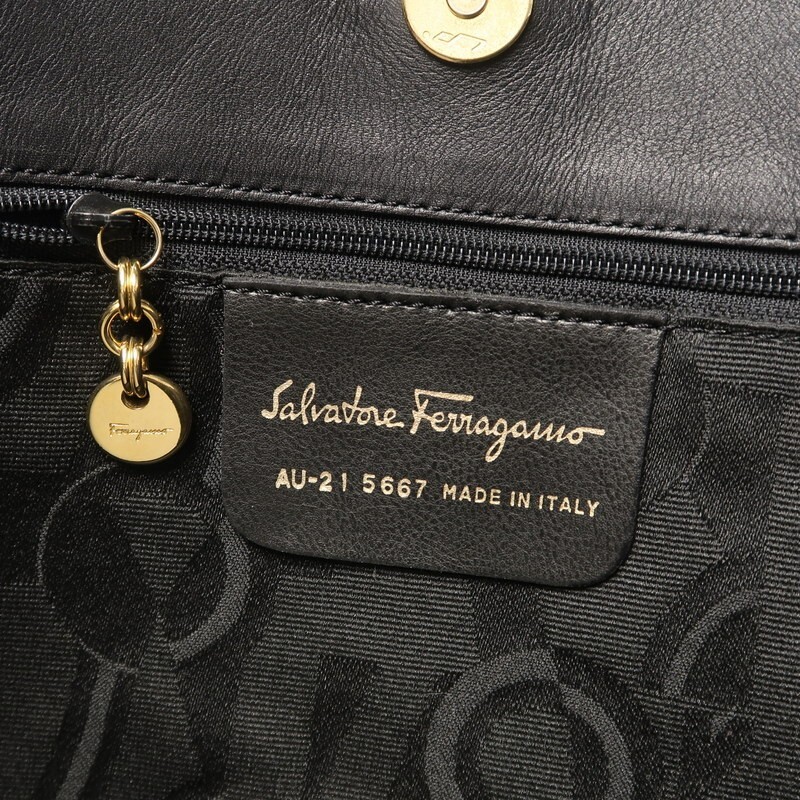 GR7352〇イタリア制 サルヴァトーレフェラガモ Salvatore Ferragamo*ヴァラ/チェーン トートバッグ*ショルダーバッグ*肩掛け*鞄*ブラック