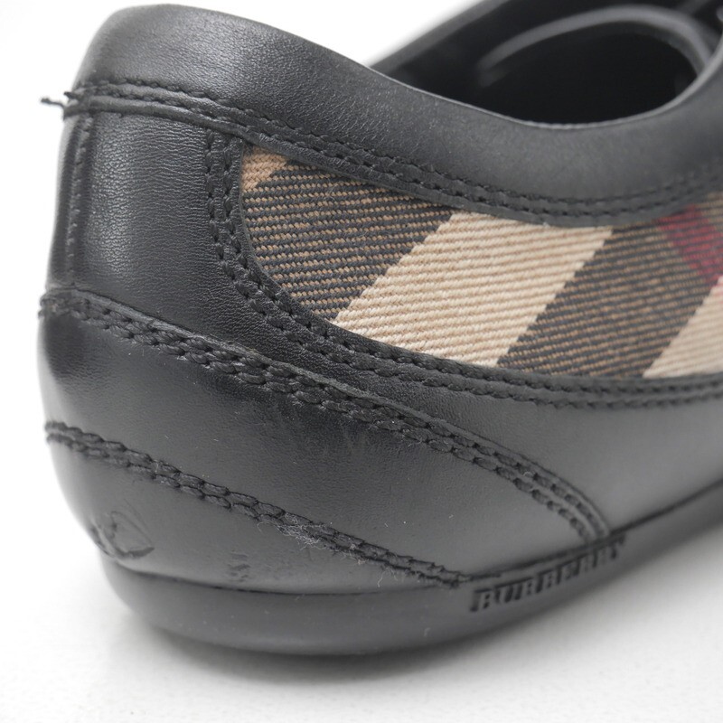 GR7093*イタリア制 BURBERRY バーバリー 38(24cm相當(dāng)) チェック柄 レザースニーカー ローカットスニーカー 靴 ブラック×ベージュ絙?