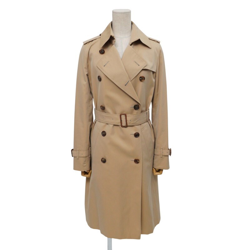 TJ0985＝バーバリー/BURBERRY LONDON*トレンチコート*ロングコート*ベルテッドコート*里地ノバチェック柄*コットン*サイズ38*ブラウン系