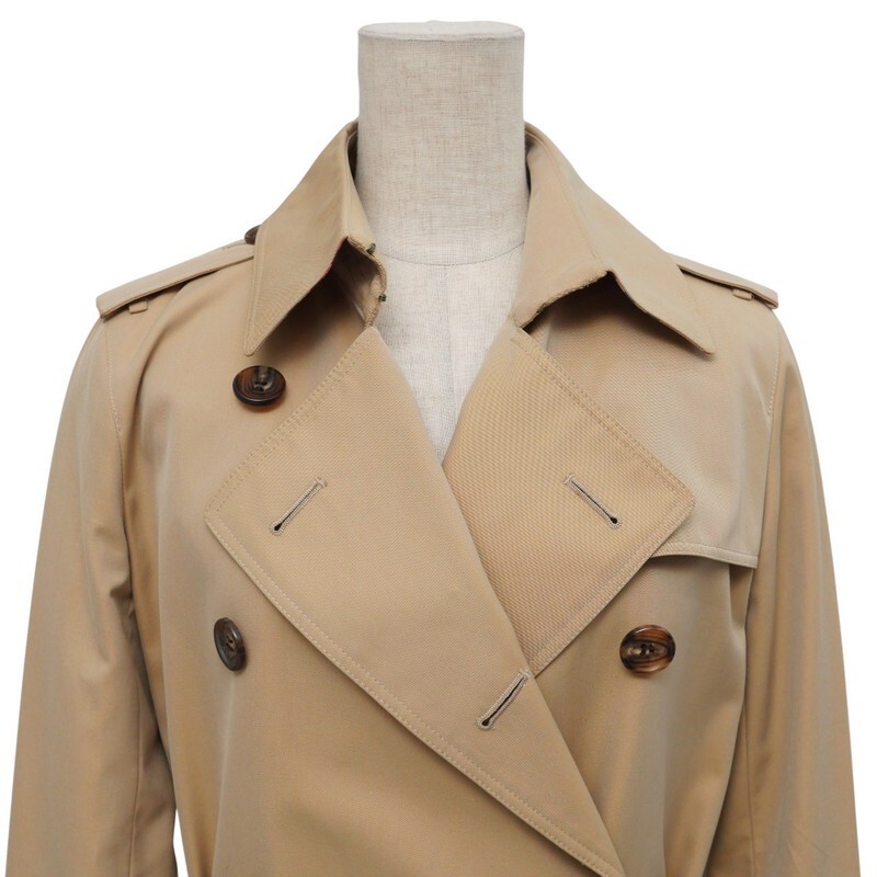 TJ0985＝バーバリー/BURBERRY LONDON*トレンチコート*ロングコート*ベルテッドコート*里地ノバチェック柄*コットン*サイズ38*ブラウン系