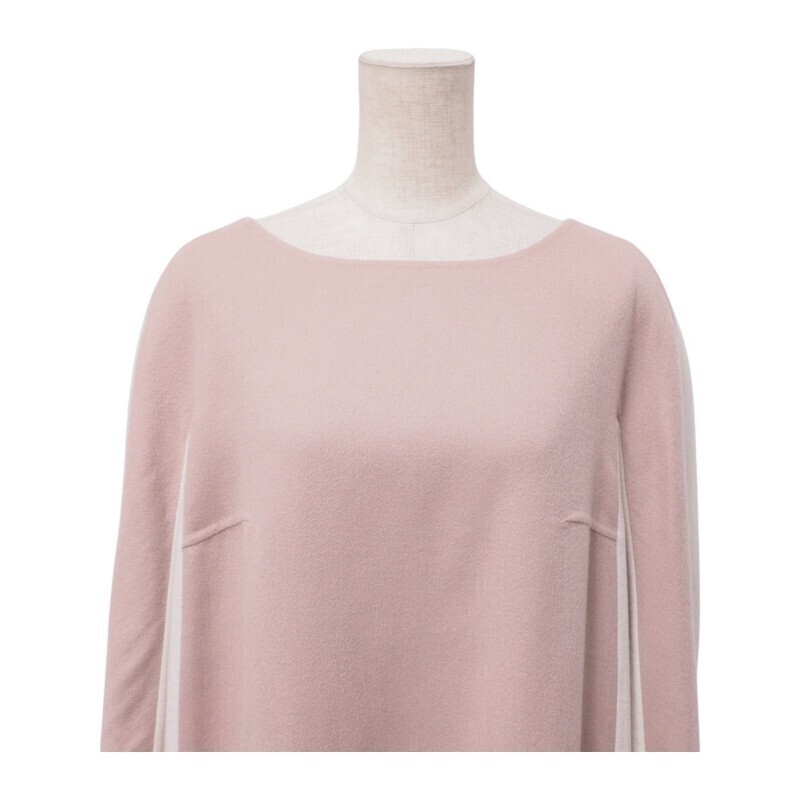 SMH6529＝イタリア制*ロロピアーナ/Loro Piana*カシミヤ*バイカラー*長(zhǎng)袖ワンピース*サイズ42*ピンク×オフホワイト絙?