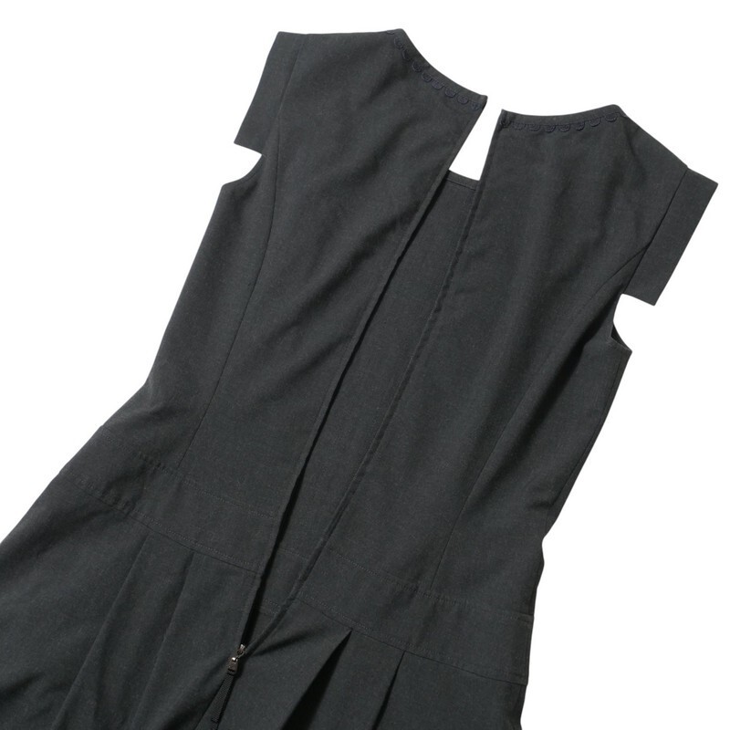 MH7308★FOXEY フォクシー ストレッチ フレンチスリーブ 膝丈 フレアワンピース プリーツワンピース ドレス グレー系 サイズ38 29075
