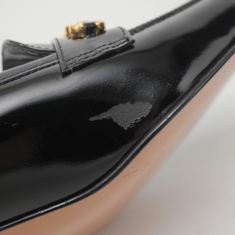MH7531*未使用 サルヴァトーレフェラガモ 難あり Size 7C ガンチーニ パテントレザー ローファー パンプス ブラック Salvatore Ferragamo