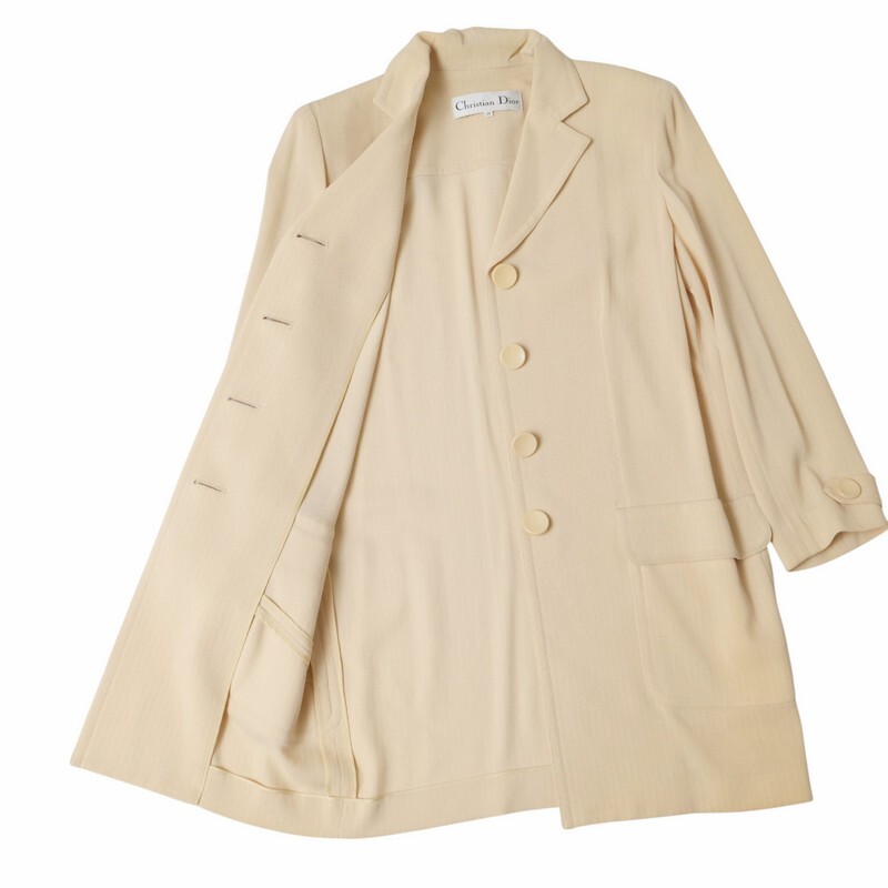 GR6890●クリスチャンディオール/Christian Dior*ウールレーヨン ロングジャケット*ブレザー*レディース サイズ11*ベージュ系