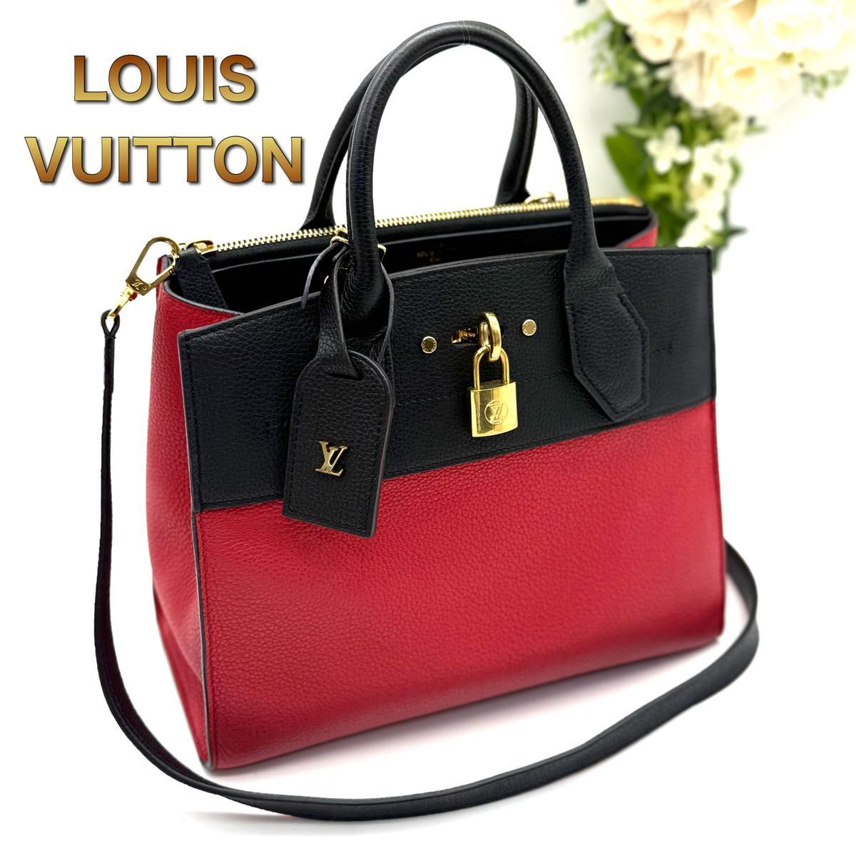 LOUIS VUITTON ルイヴィトン シティ スティーマーPM レッド ブラック ハンドバッグ ショルダーバッグ L97_画像1