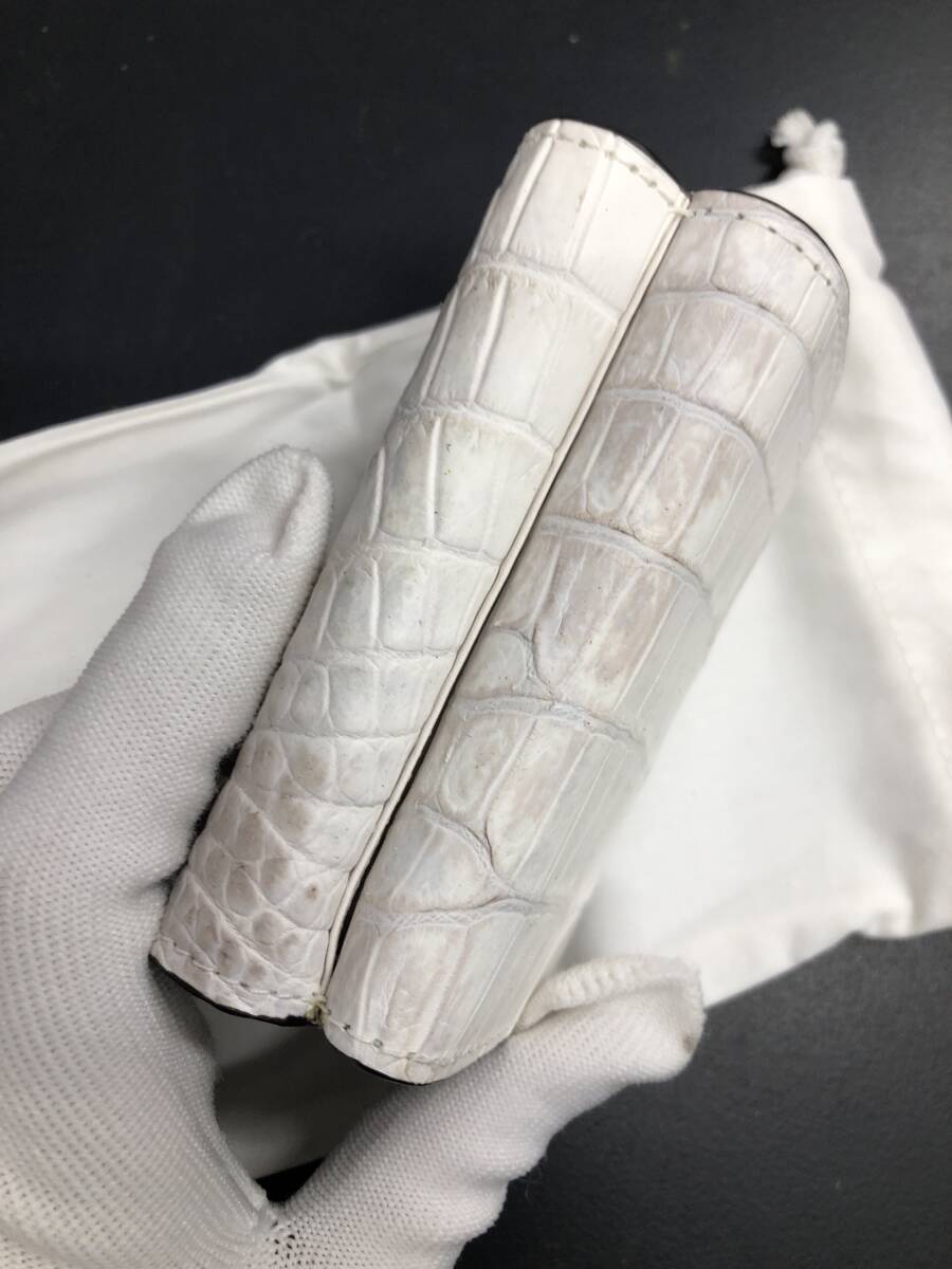 HB3803　クロコダイル 財布 小銭入 カード入 ワニ革 三つ折り財布 コンパクトウォレット レザー 箱付き 未使用品