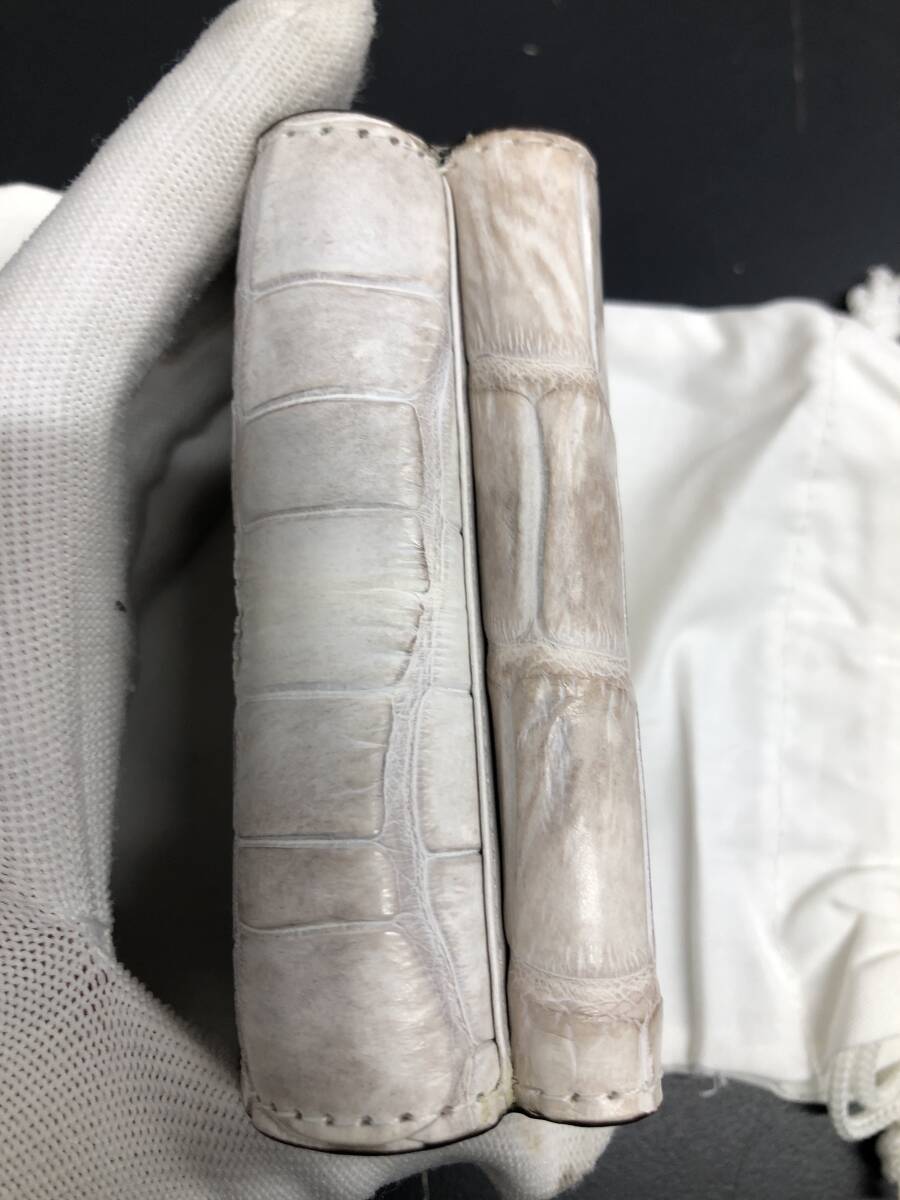 HB3961　クロコダイル 財(cái)布 小銭入 カード入 ワニ革 三つ折り財(cái)布 コンパクトウォレット レザー 箱付き 未使用品