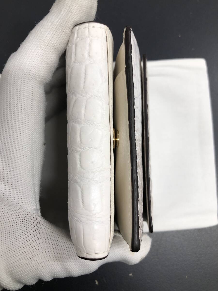 HB3964 クロコダイル 財布 小銭入 カード入 ワニ革 三つ折り財布 コンパクトウォレット レザー 箱付き 未使用品_画像6