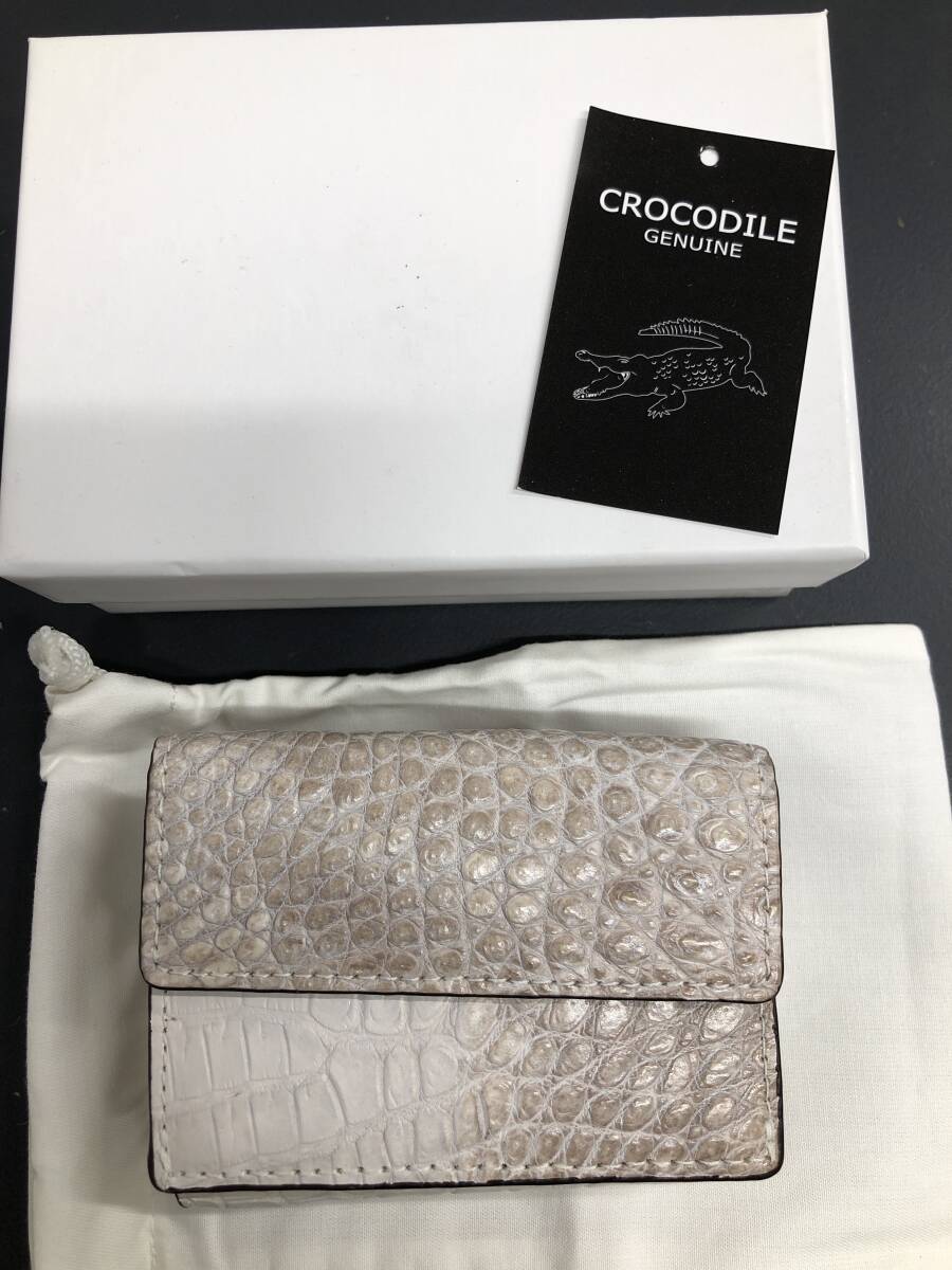HB3964 クロコダイル 財布 小銭入 カード入 ワニ革 三つ折り財布 コンパクトウォレット レザー 箱付き 未使用品_画像1