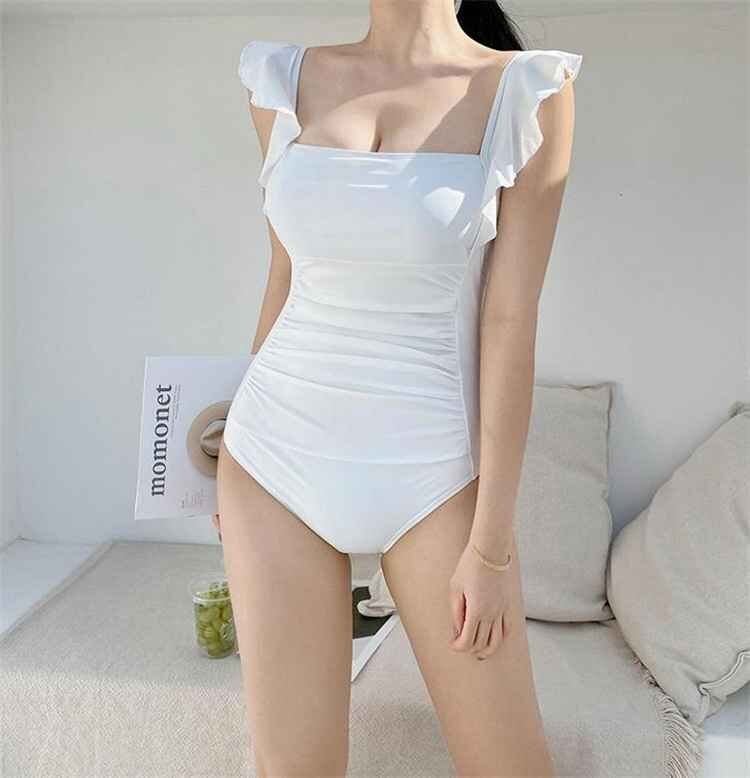 水著 セクシー スリム 背中開(kāi)き フリル かわいい レディース L イエロー