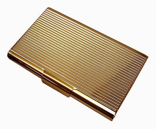 送料180円～新品 ストライプ名刺カードケース ゴールド(ピンクゴールド系统色) スチール制 老舗 坪田パール