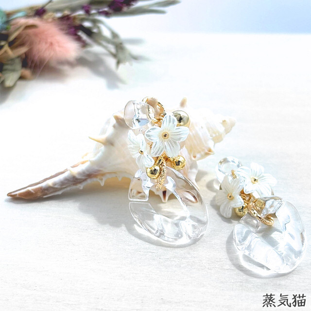 a5022 フラワータッセル クリアチェーン 2個【花ピアス イヤリング チャーム 手作り材料ハンドメイド アクセサリー素材】蒸気猫パーツ