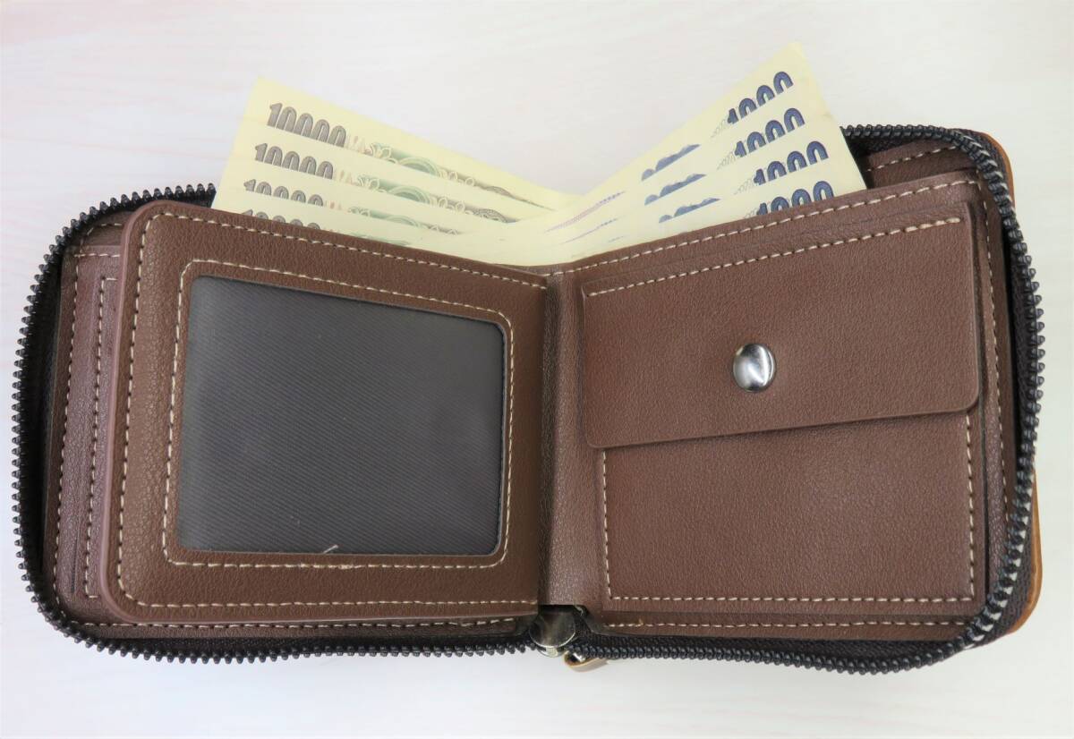 ラウンドファスナーメンズ財布、ウォレット メンズ財布 大人気 財布 定期入れポケットあり.新品＊当日発送(薄いブラウン）