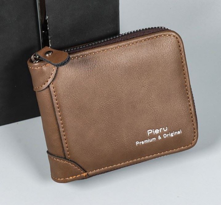 ラウンドファスナーメンズ財布、ウォレット メンズ財布 大人気 財布 定期入れポケットあり.新品＊当日発送(薄いブラウン）