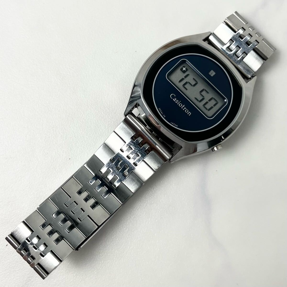 [ иллюзия. замечательная вещь ] действующий CASIO TRON S-19 Casio to long цифровой редкий раунд Vintage темно-синий циферблат кварц наручные часы часы работа товар 
