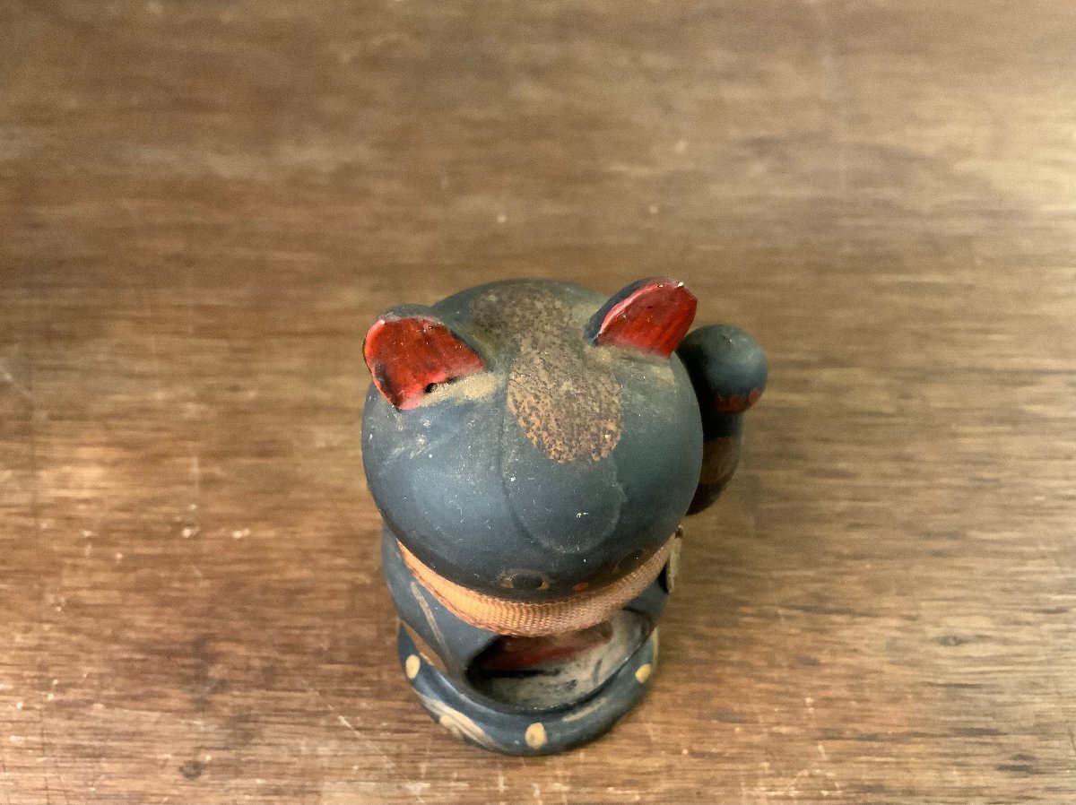 WW-0776 ■送料込■ 招き貓 黒貓 こけし 木制 彫刻 靜岡県 法多山尊永寺 仏教 置物 インテリア レトロ アンティーク 44g /くJYら