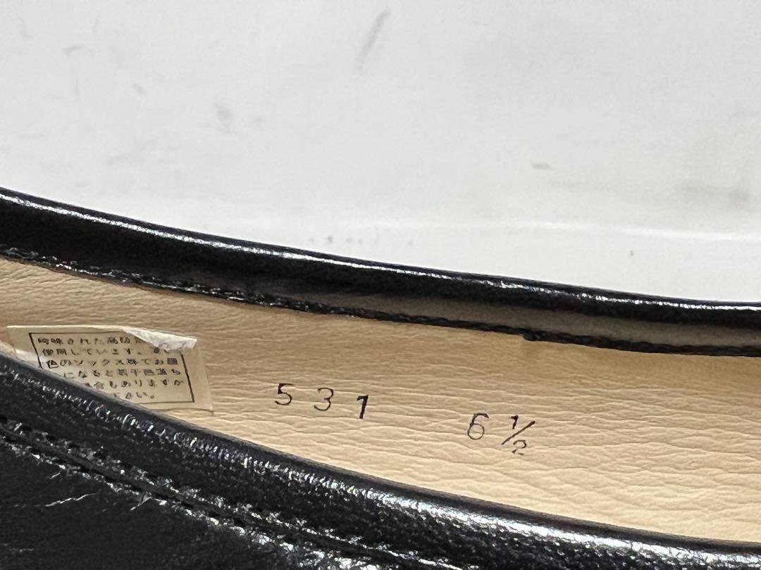 即決★美品展示品 日本制 COMO★6.5EEE レザースリッポン コモ 黒 ブラック ローファー シューズ 本革 革靴 ドレス ほぼ未使用