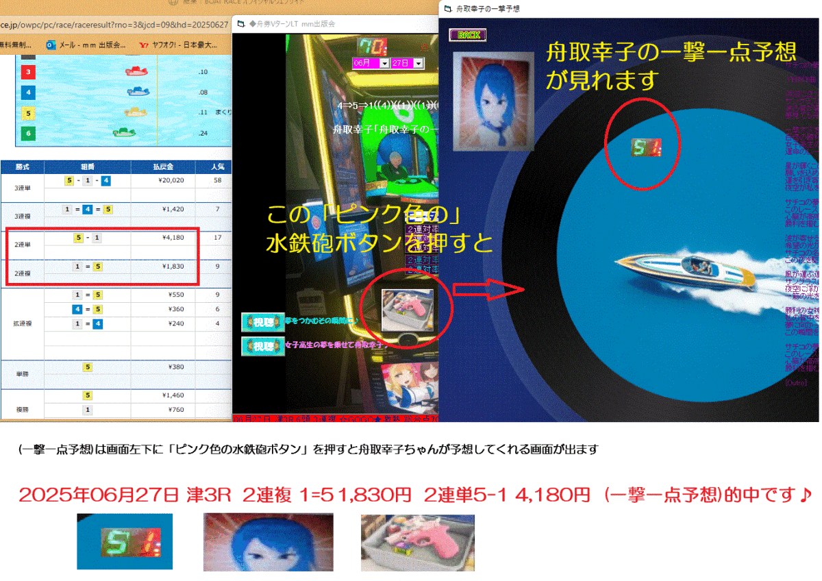 新作　[◆舟券VターンLT] 競艇予想ソフトをご案內(nèi)申し上げます。2025年06月27日 津1R 3連単 3-1-2\27,610 x2 的中です?