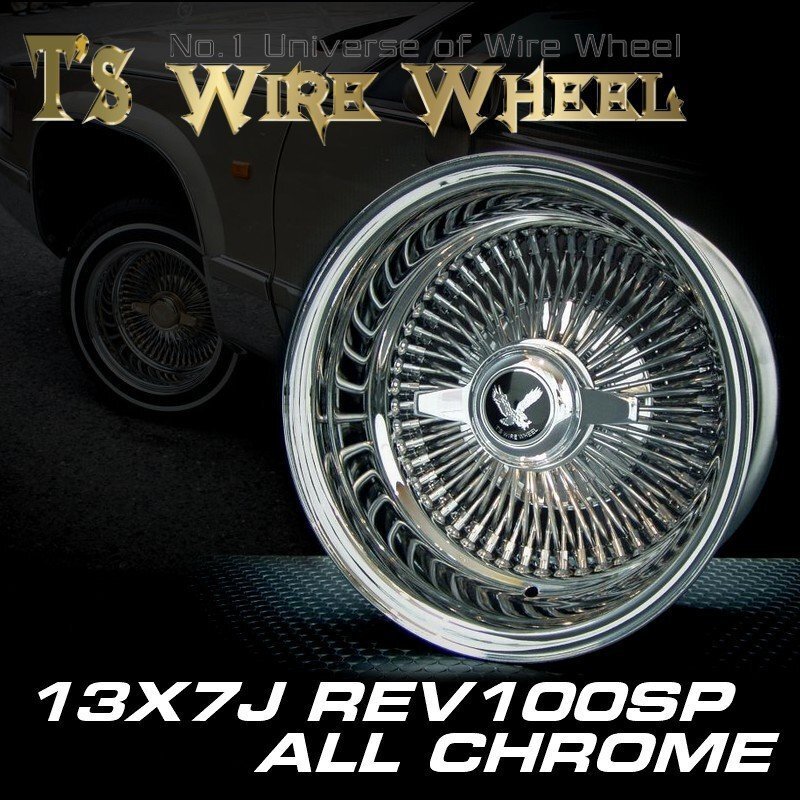 □ 特価 ティスファクトリー T's ワイヤーホイール 13×7J リバース オールクローム 100SP ホイール 4本セット [ノックオフ タワー付屬]