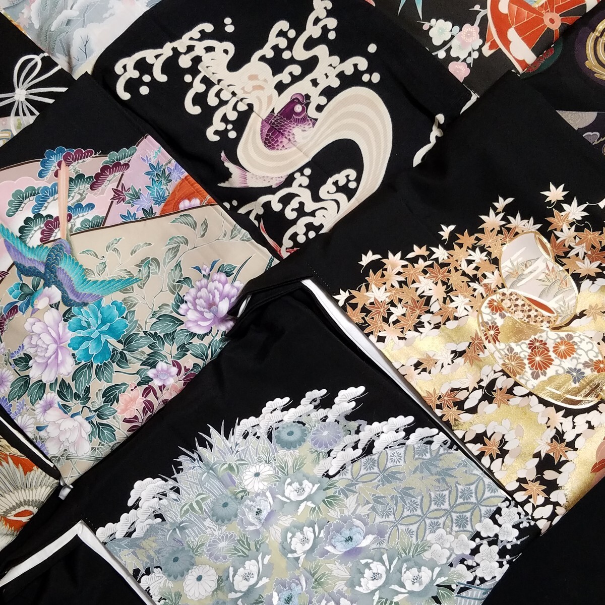【京月花】T8 割と綺麗な正絹黒留袖30點■加賀友禪/京友禪/刺繍/金駒/金彩■