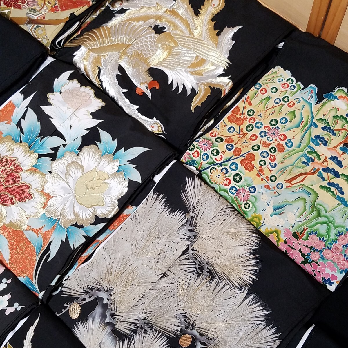 【京月花】T8 割と綺麗な正絹黒留袖30點■加賀友禪/京友禪/刺繍/金駒/金彩■
